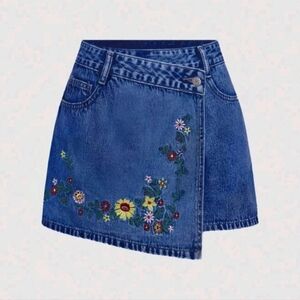Embroidered Blue Denim Skort